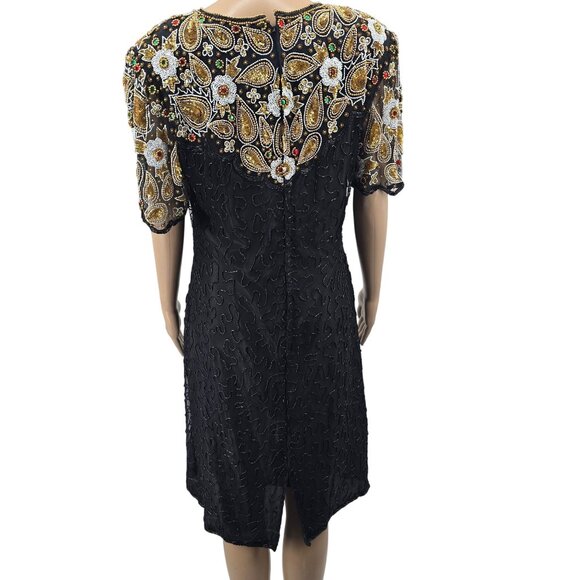 Vintage Swee Lo Silk Beaded Dress With Ornate Floral Design & Sequins - Picture 4 of 9